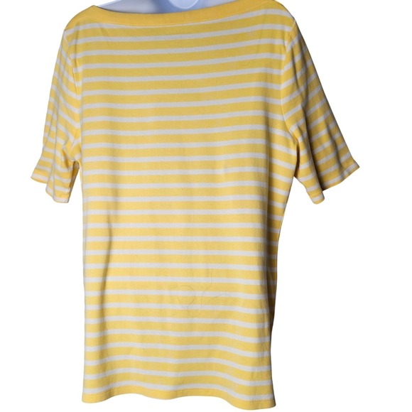 Talbots Stretch Weekend Tee Butter Yellow White Stripe Women's XL Preppy Classic - Picture 3 of 9